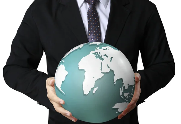 Holding a glowing earth globe in his hands — Stock Photo, Image