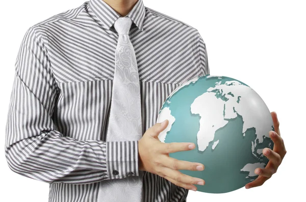 Holding a glowing earth globe in his hands — Stock Photo, Image