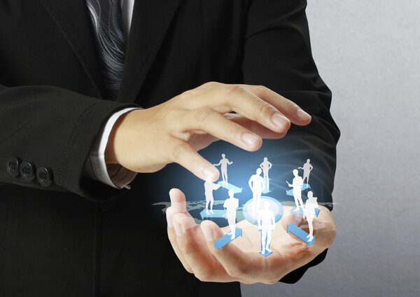 financial symbols coming from hand