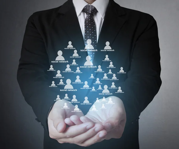 Social network structure in hand — Stock Photo, Image