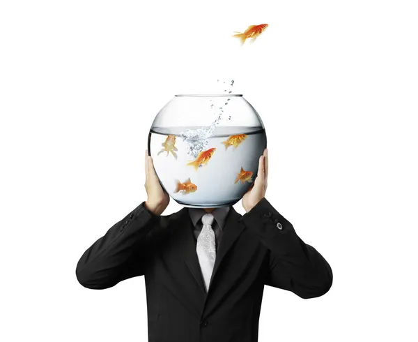 Business man flying goldfishes from one to anothe — Stock Photo, Image