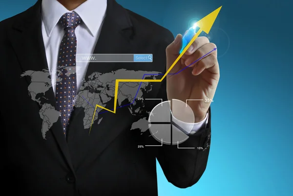 Business man hand drawing graph — Zdjęcie stockowe