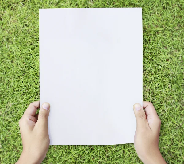 Business man handing blank business card — Stock Photo, Image