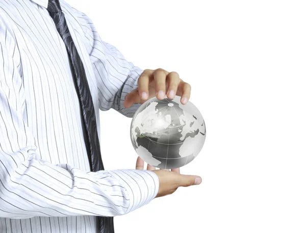 Holding a glowing earth globe in his hands — Stock Photo, Image