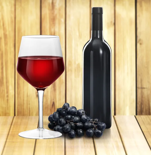 Kırmızı şarap şişesi ve cam. — Stok fotoğraf