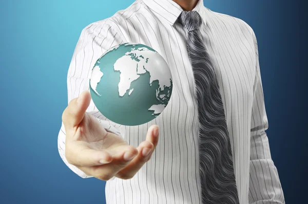 Holding a glowing earth globe in his hands — Stock Photo, Image