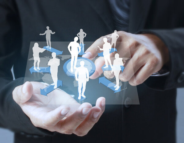 financial symbols coming from hand 