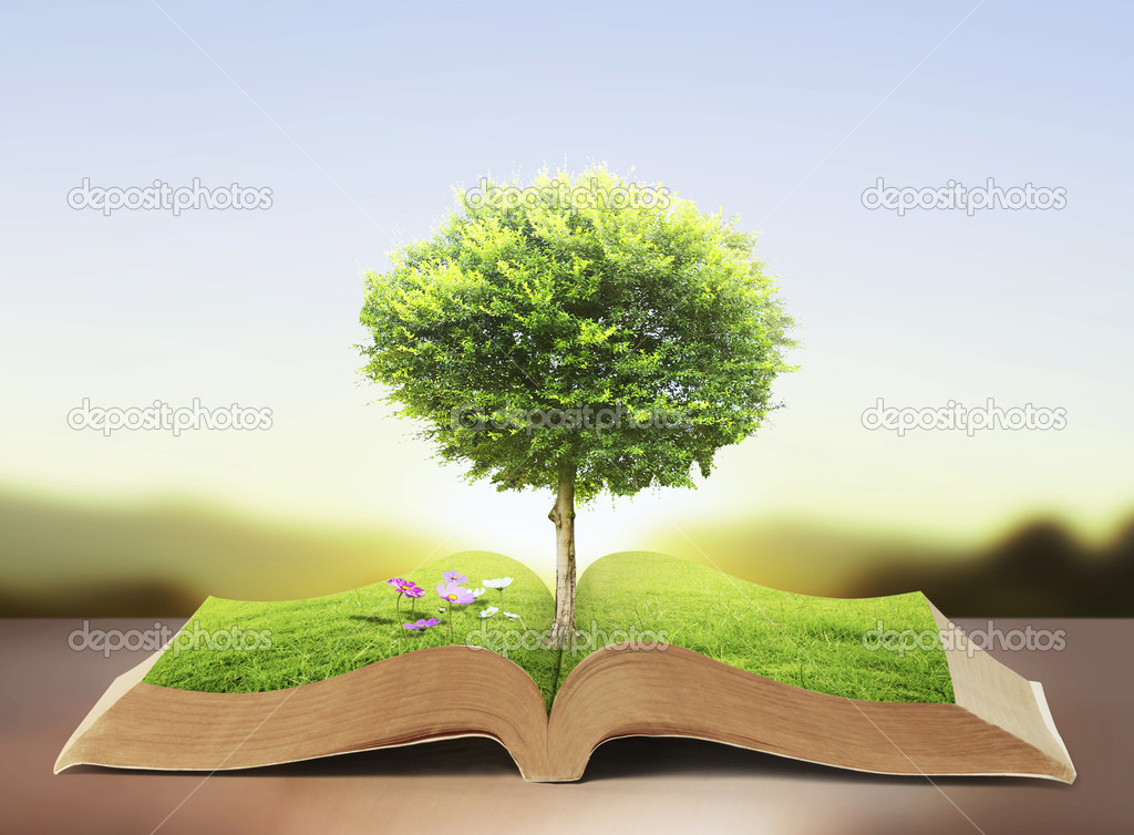 book of nature with grass and tree 