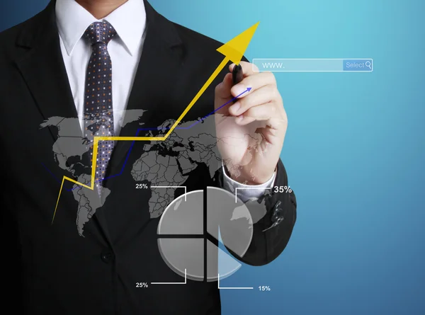 Business man hand drawing graph — Zdjęcie stockowe