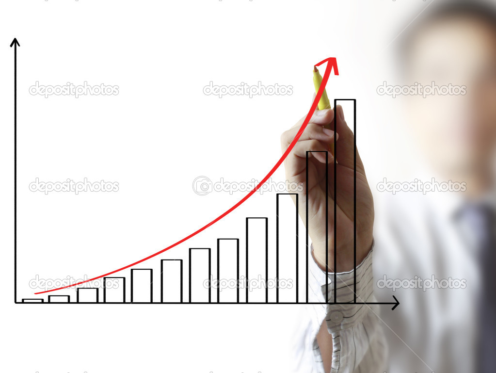 Business man hand drawing graph 