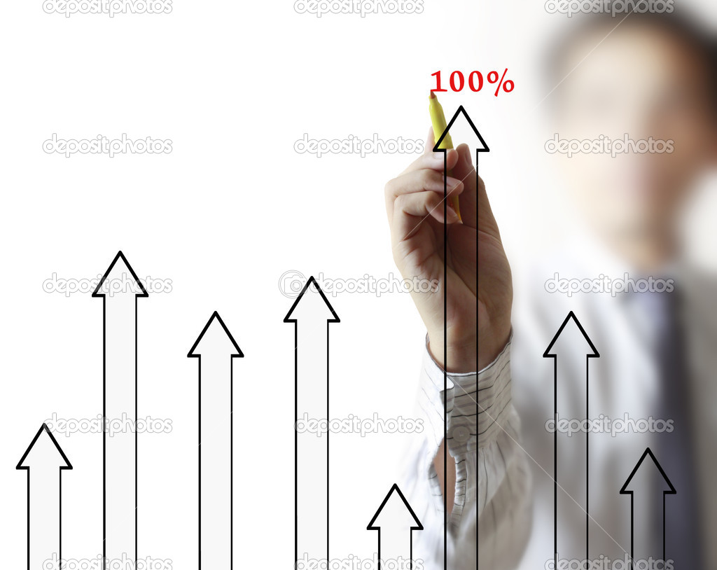 Business man hand drawing graph 