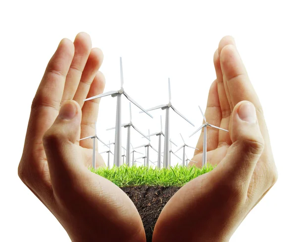 Wind turbine in  hand — Stock Photo, Image