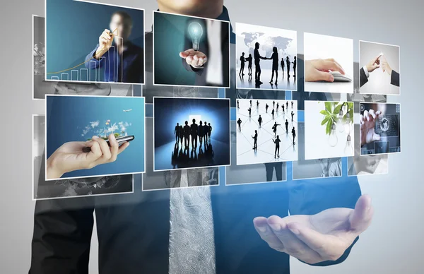 Social network structure in hand — Stock Photo, Image