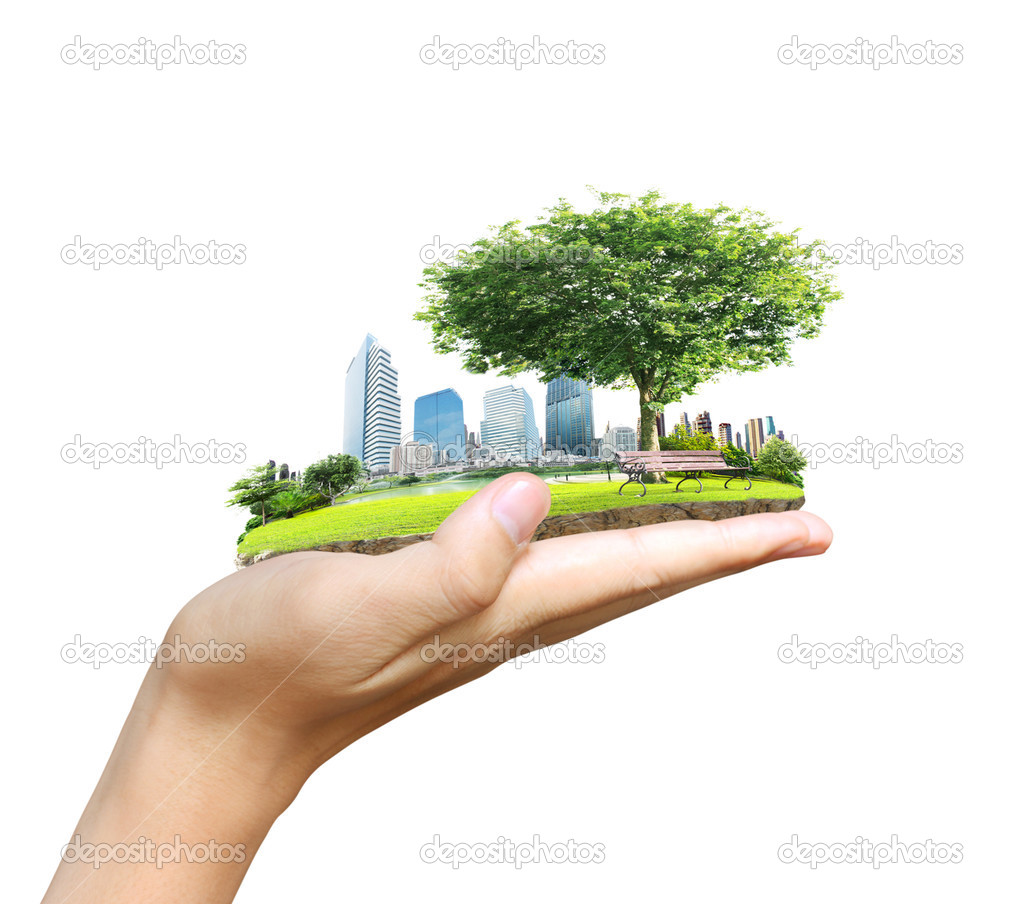 human hand holding  city 
