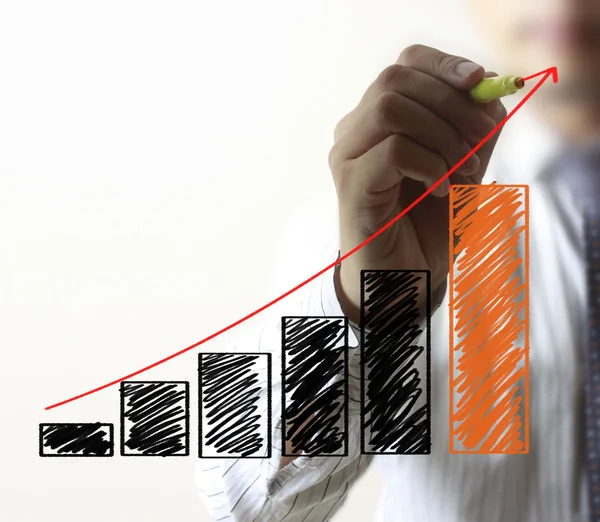 Business man hand drawing  graph — Zdjęcie stockowe