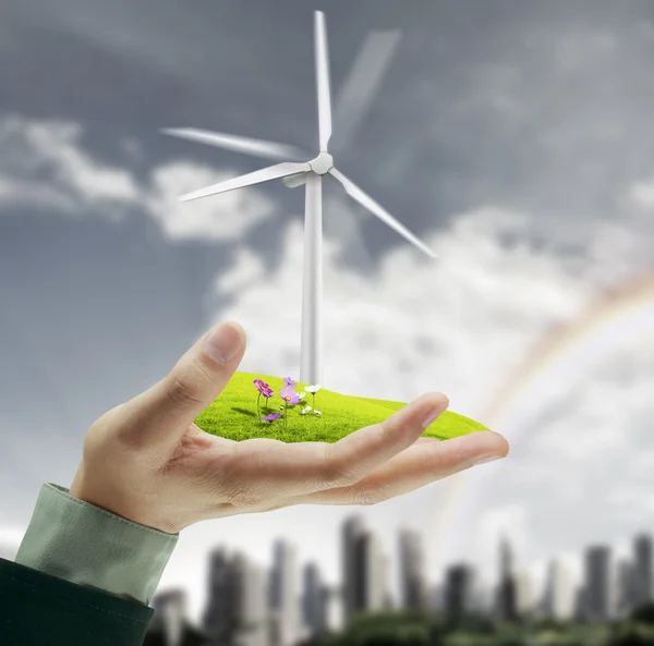 Wind turbine in hand — Stock Photo, Image