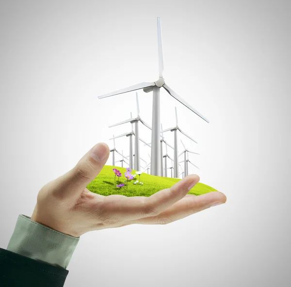 Wind turbine in hand — Stock Photo, Image