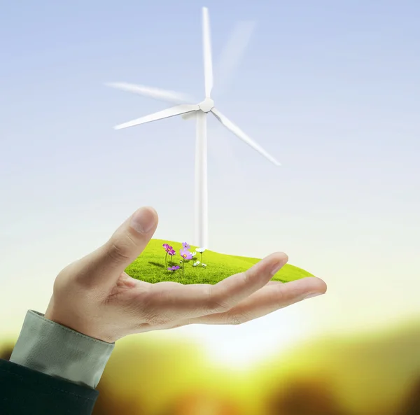 Wind turbine in hand — Stock Photo, Image