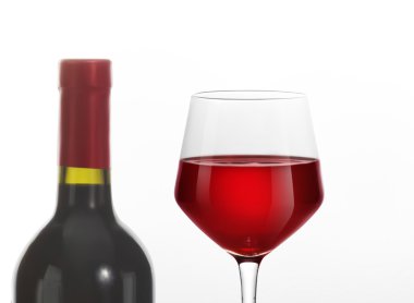 kırmızı şarap şişesi ve cam. 