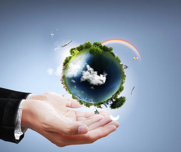 Earth globe in his hands — Stock Photo, Image