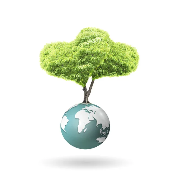Pequeño planeta verde pacífico, árbol en globo —  Fotos de Stock