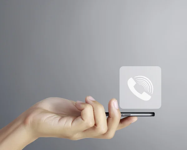 Telefone móvel de tela sensível ao toque, na mão — Fotografia de Stock