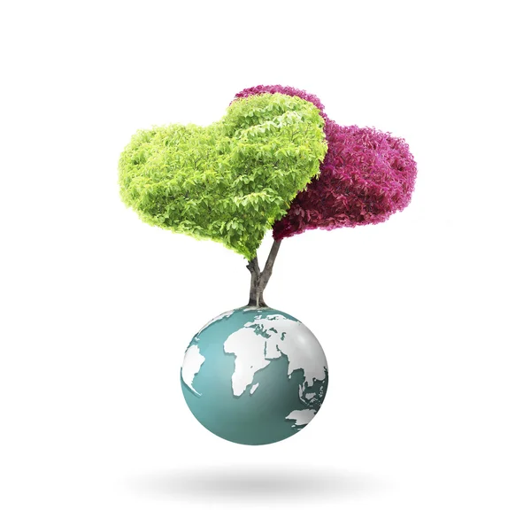Small peaceful green planet ,tree on globe — Stock Photo, Image