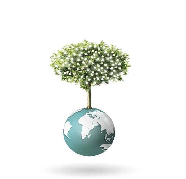 Small peaceful green planet, tree on globe — стоковое фото