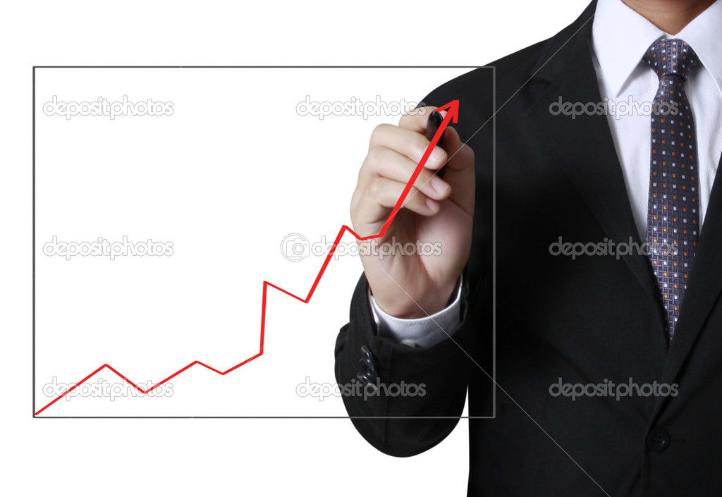 business man writing over target graph 
