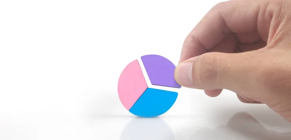Peça Conexão Negócios Gráfico Madeira Torta Multi Colorido Uma Mão — Fotografia de Stock