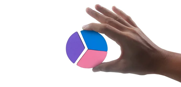 Business Connecting Piece Multi Colored Pie Wood Chart Hand — Stock Photo, Image