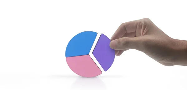 Business Connecting Piece Multi Colored Pie Wood Chart Hand — Stock Photo, Image