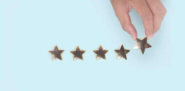 Rise Increasing Five Stars Human Hand Increase Rating Evaluation Classification — Stock Photo, Image