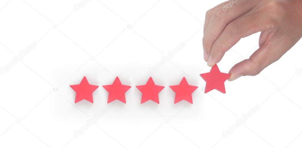 Rise on increasing five stars in human hand, Increase rating evaluation classification concept