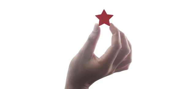 人間の手で5つ星を増加させ 評価分類概念を高める — ストック写真