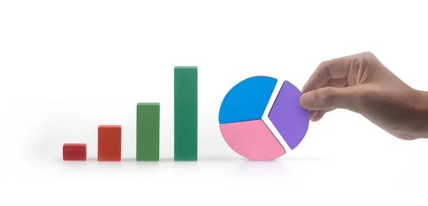 Peça Conexão Negócios Gráfico Torta Multicolorido Uma Mão — Fotografia de Stock