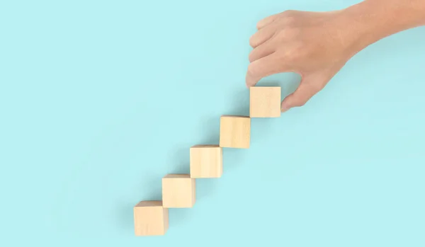 Business Connecting Piece Multi Wood Chart Blocks Steps Hand — Stock Fotó