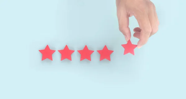 Rise Increasing Five Stars Human Hand Increase Rating Evaluation Classification — Stock Photo, Image