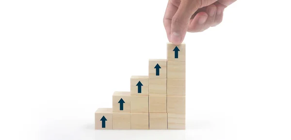 Business Connecting Piece Multi Wood Chart Blocks Steps Hand — 스톡 사진