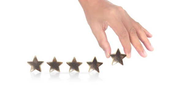 Stijgen Toenemende Vijf Sterren Menselijke Hand Verhoog Rating — Stockfoto