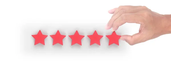 Stijgen Toenemende Vijf Sterren Menselijke Hand Verhoog Rating — Stockfoto