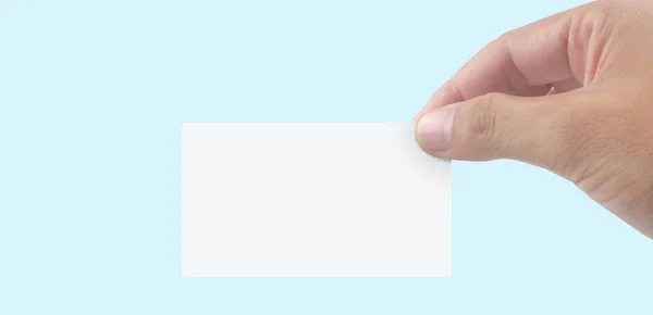 Närbild Handen Håller Virtuellt Kort Med Kreditkort Handen Isolerat — Stockfoto