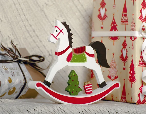 Christmas wooden toy horse — Stock Photo, Image