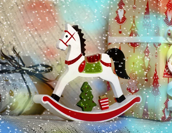 Kerstmis houten speelgoed paard — Stockfoto