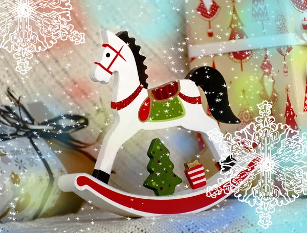 Kerstmis houten speelgoed paard — Stockfoto