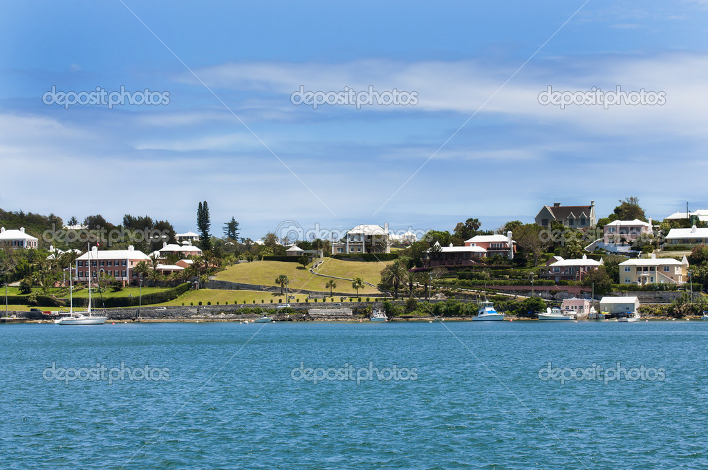 Colorful Houses in Bermuda. Downtown Hamilton Stock Photo by
