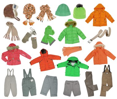 collection of warm children's clothing clipart