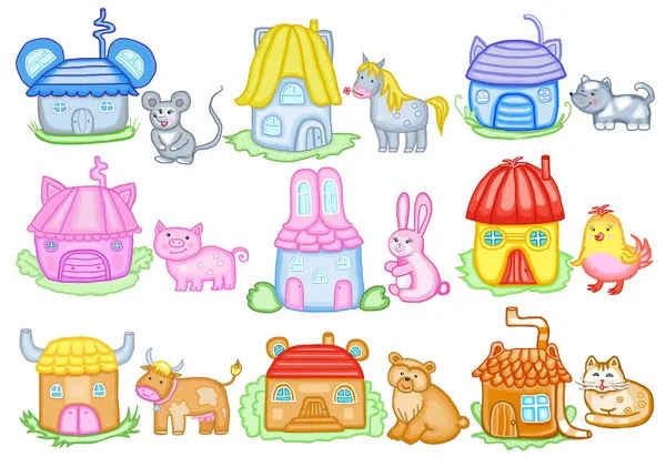 Animals and their houses (coloring book) Stock Vector Image by ©evaletova  #34197519