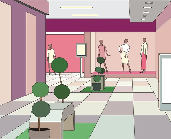 Halle in einem modernen Einkaufszentrum (Vektorillustration) — Stockvektor