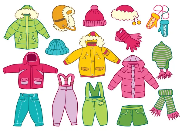 Collection of winter children's clothing — Stock Vector